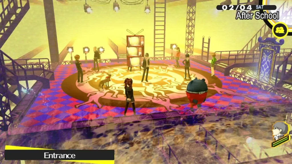 Character dialogues and dungeon crawling from Persona 4 Golden on PS Vita handheld display