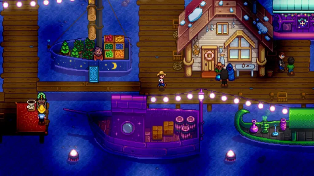 Farming and pixel art village life displayed on handheld screen in Stardew Valley gameplay
