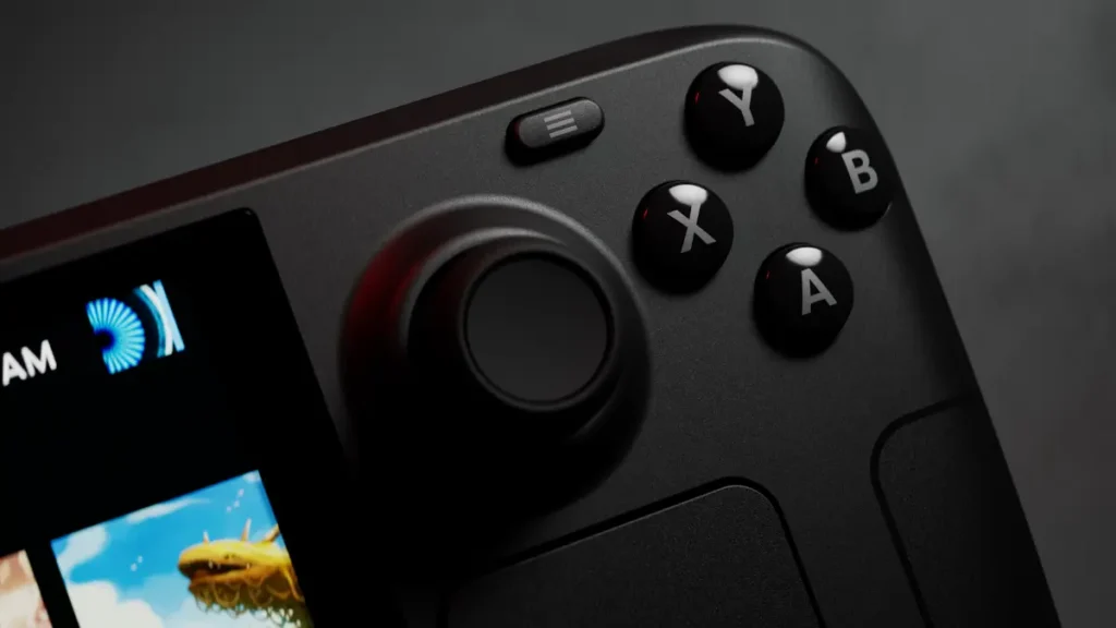 top-right corner of steam deck showing thumbstick and buttons