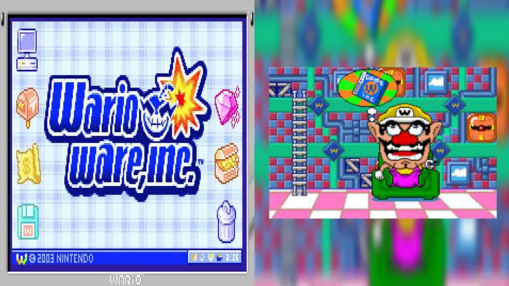 Fast-paced, absurd microgame moments on GBA handheld screen in WarioWare gameplay