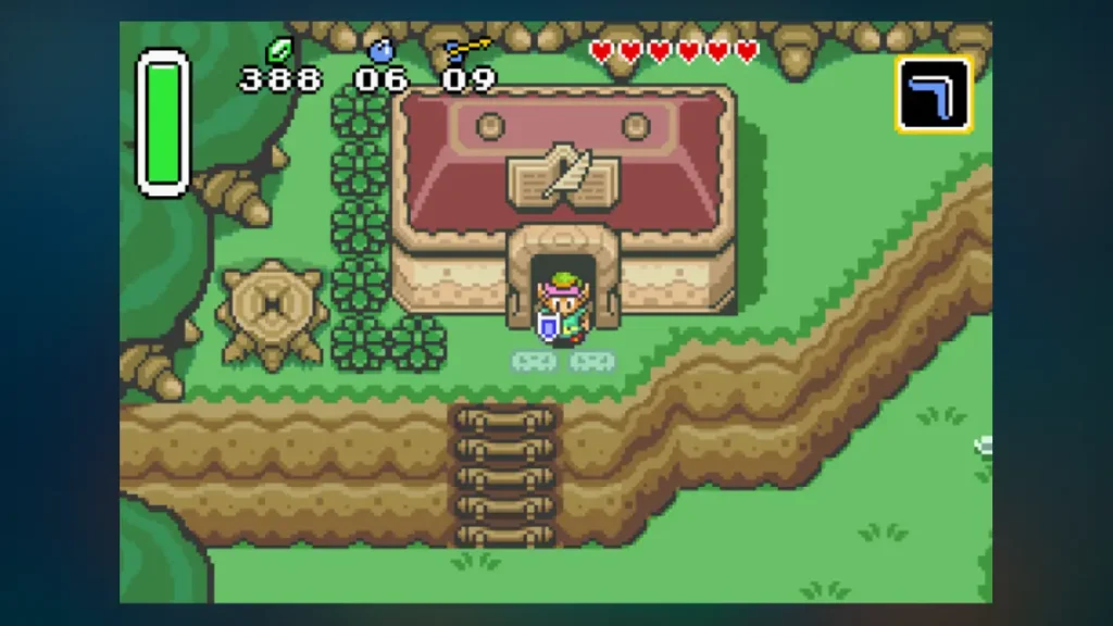 Top-down Zelda dungeon exploration in GBA handheld version of A Link to the Past