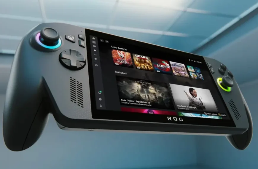 ASUS ROG Xbox Ally X handheld gaming console displaying the device's ergonomic design and control layout