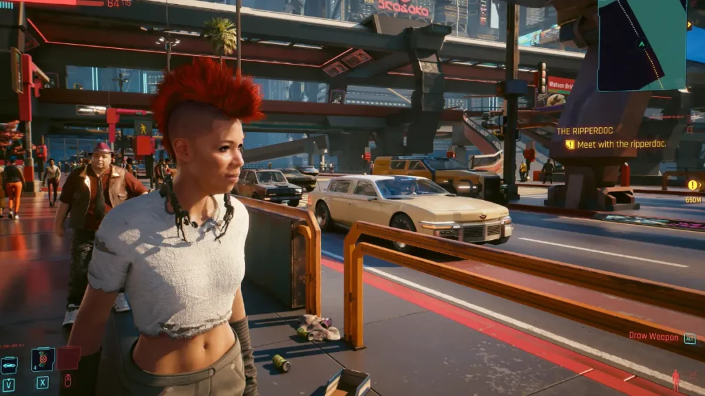 Cyberpunk 2077 FSR 4 vs FSR 3 comparison on Steam Deck showing improved visual quality and reduced shimmering in Night City