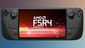 FSR 4 Steam Deck visual upgrade showing dramatic image quality improvement with AMD's leaked upscaling technology on Valve handheld gaming device