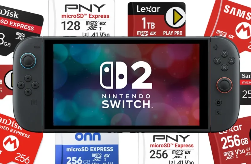 Best Nintendo Switch 2 microSD cards comparison showing all Express models from Samsung, SanDisk, Lexar, PNY and Onn brands