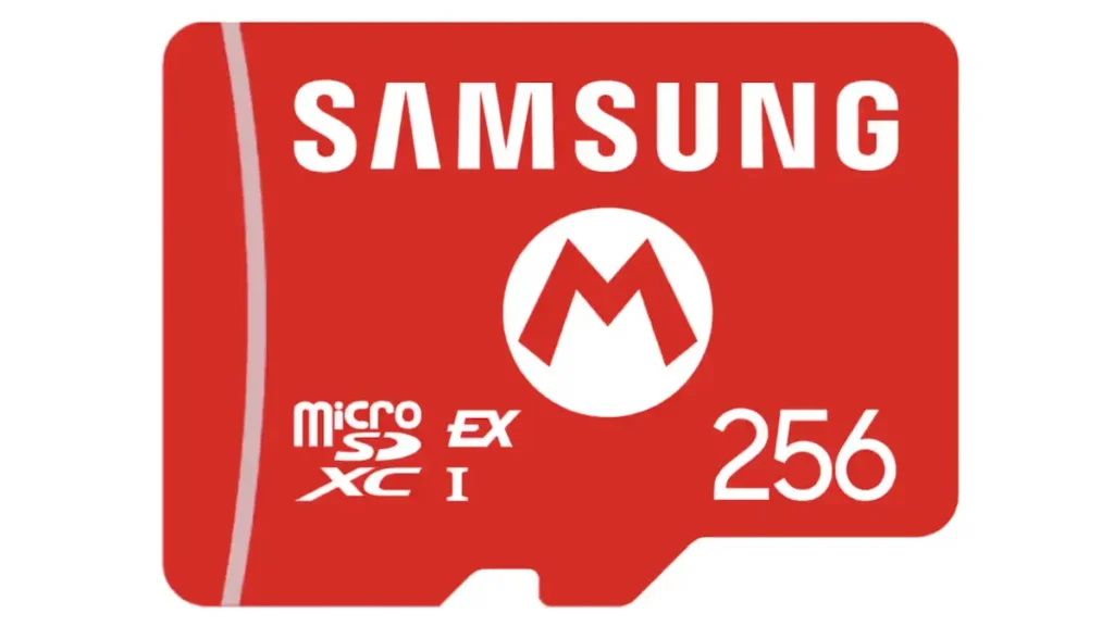Samsung MicroSD Express Card 256GB with Nintendo Switch 2 branding and Mario logo