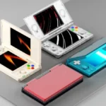 Anbernic RG DS four color options - white, transparent, turquoise blue, and red black - budget dual-screen handheld under 100 dollars