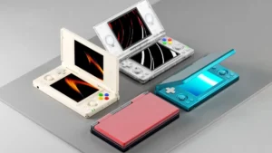 Anbernic RG DS four color options - white, transparent, turquoise blue, and red black - budget dual-screen handheld under 100 dollars
