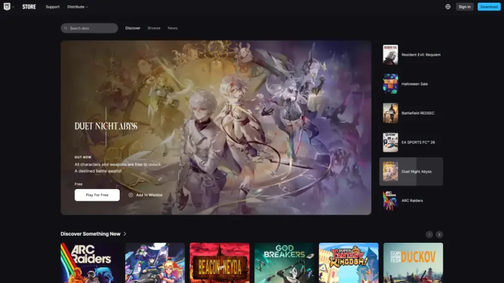 Epic on Steam Deck - Epic Games Store storefront interface