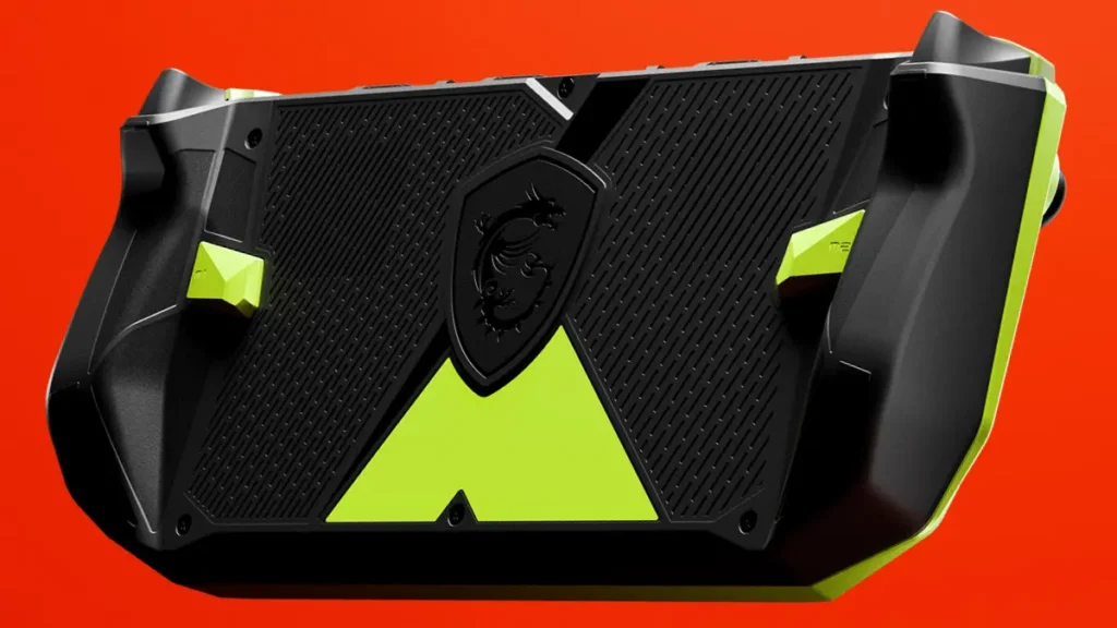 Gaming handheld rear view showing cooling vents and ergonomic grip design