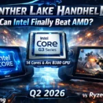 Intel Panther Lake handheld gaming devices featuring Core G3 series processor with Arc B380 GPU, 14 cores, XeSS AI upscaling, launching Q2 2026 to compete with AMD Ryzen Z2 Extreme